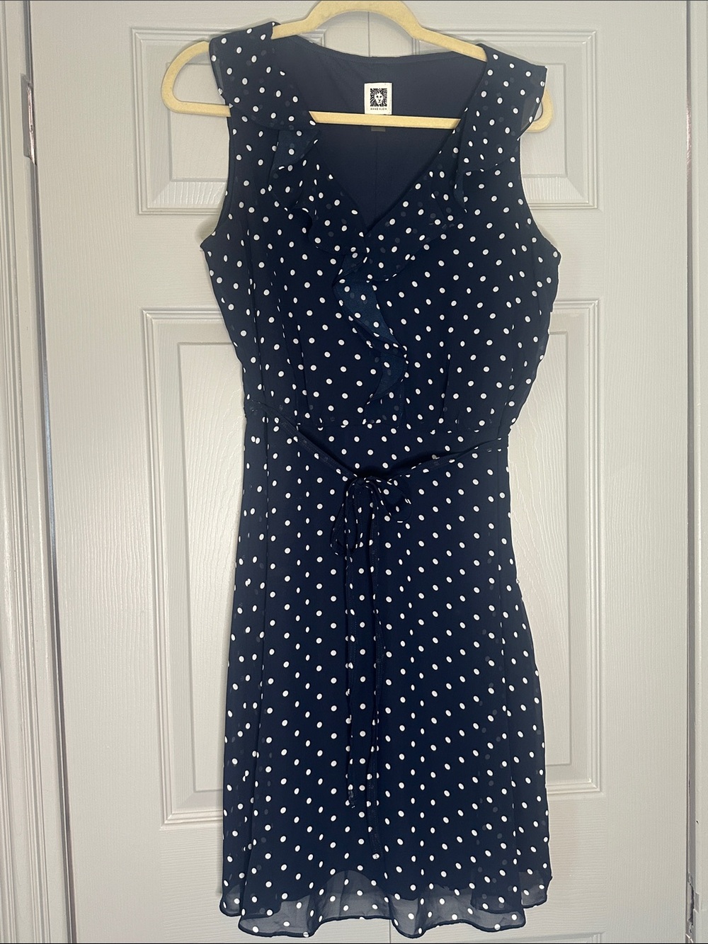 Anne Klein Navy Blue Polka Dot Midi Dress